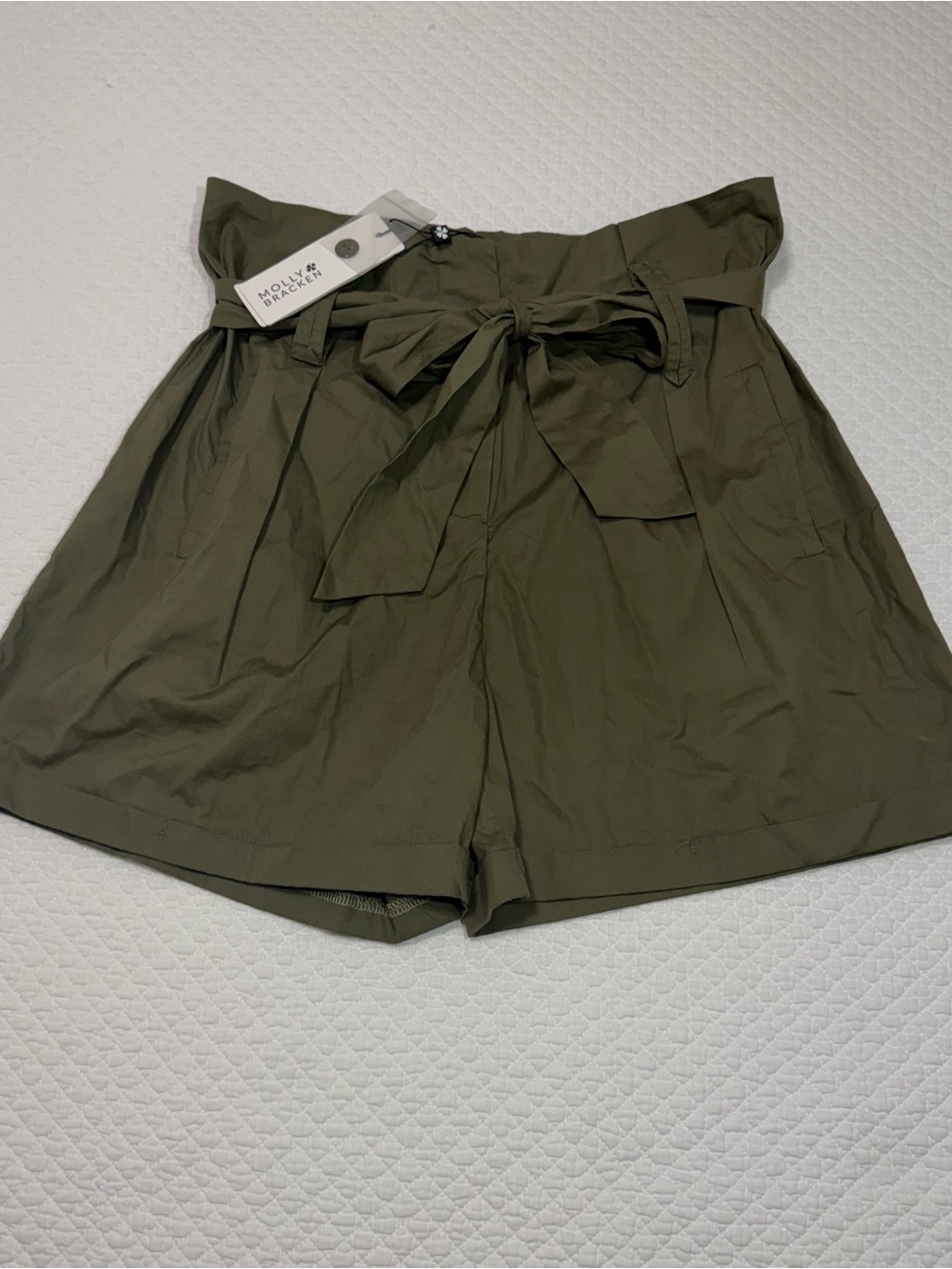 Molly Bracken Olive Paperbag Tie-Waist Shorts
